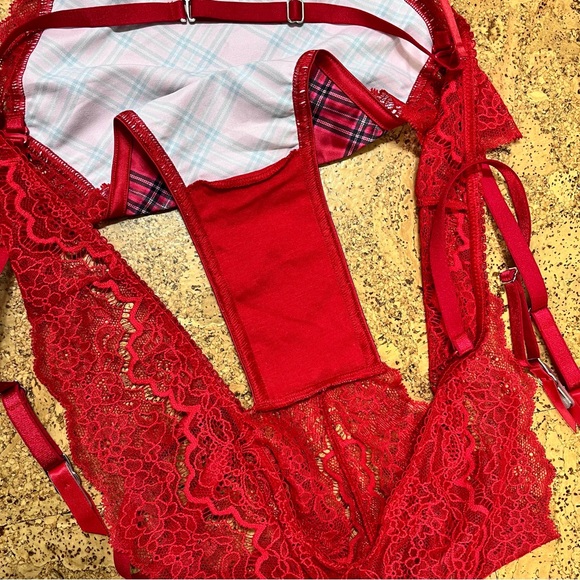 Victoria’s Secret Wicked Unlined Bow Balconette Teddy NWT In Red Plaid Sz XL - Picture 13 of 16